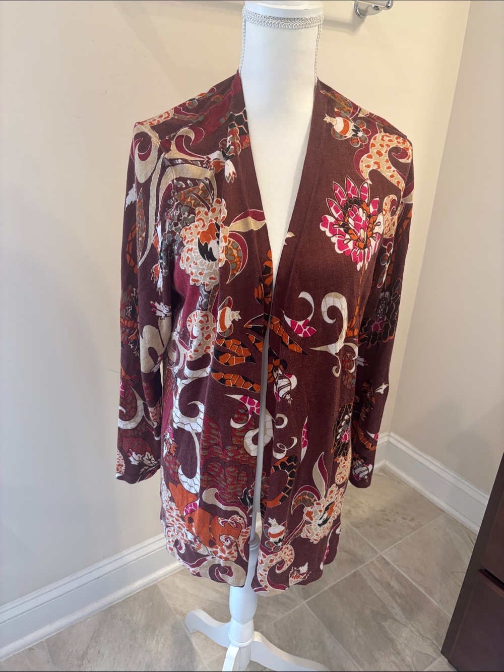 Chico's Floral Open-Front Women's Sweater Cardigan